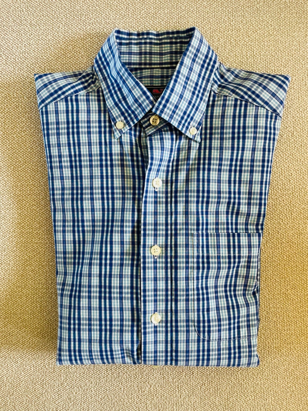 Vineyard Vines Blue and White Slim Fit Murray Plaid Button-Down Shirt
